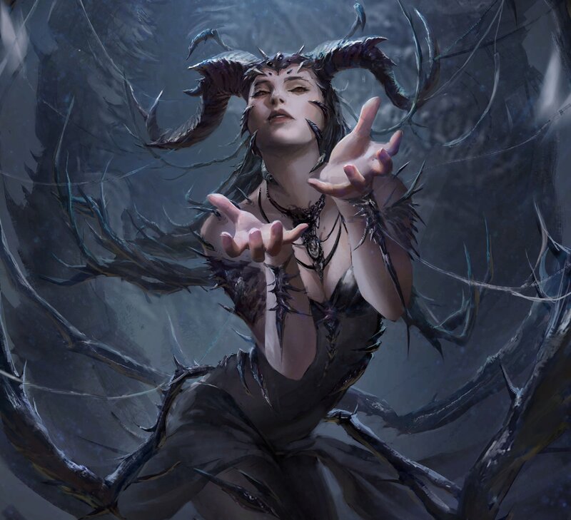 Female Demon with Horns — Gray, Dramatic