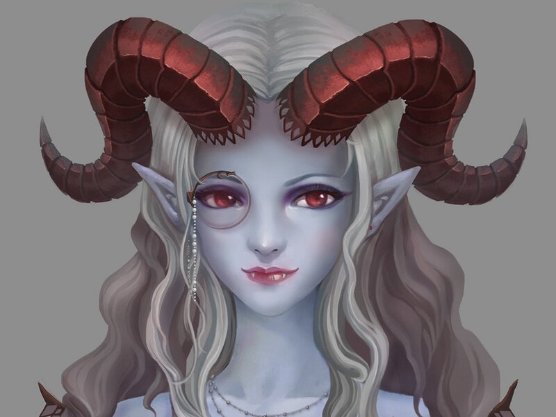 Female Demon with Horns — Gray
