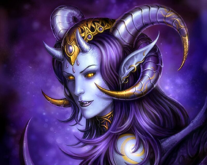 Female Demon with Horns — Purple, Dramatic, Digital Art