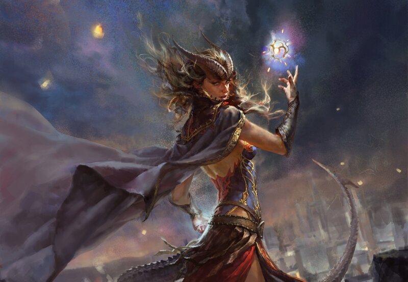 Female Demon with Horns — Purple, Dramatic, Night