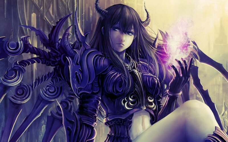 Female Demon with Horns — Purple
