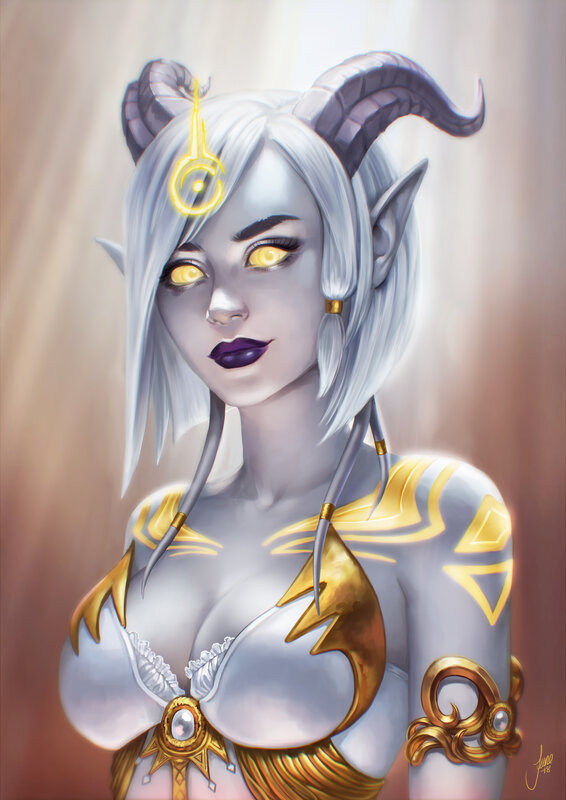 Female Demon with Horns — White, Dramatic