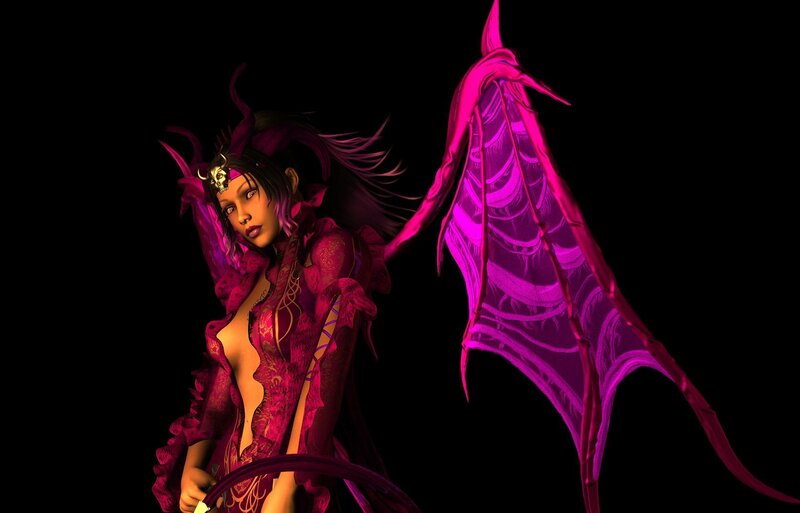 female demon with pink wings