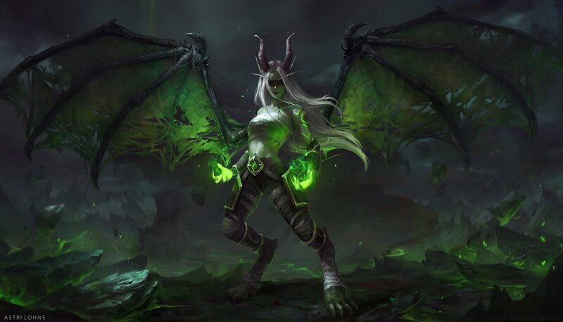 Female Demon with Wings — Green, Dramatic, Night