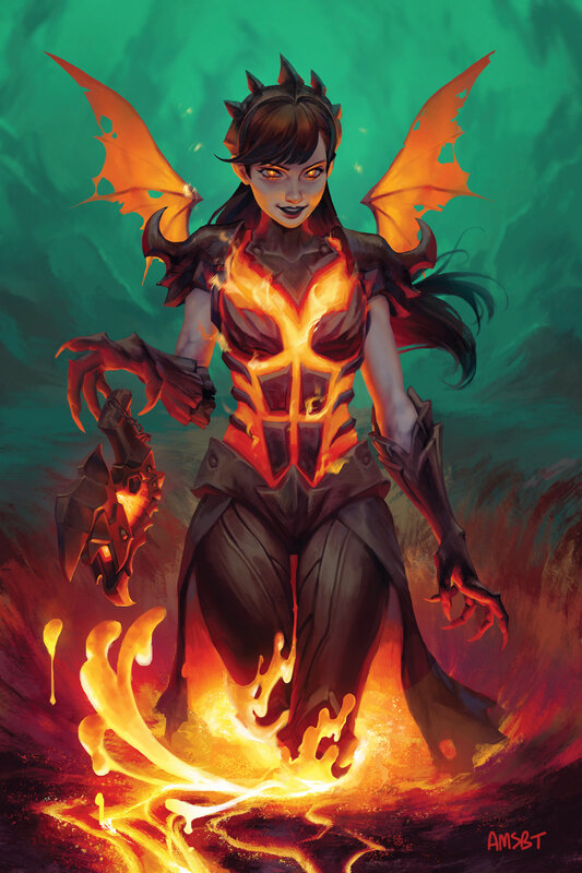 Female Demon with Wings — Orange, Dramatic
