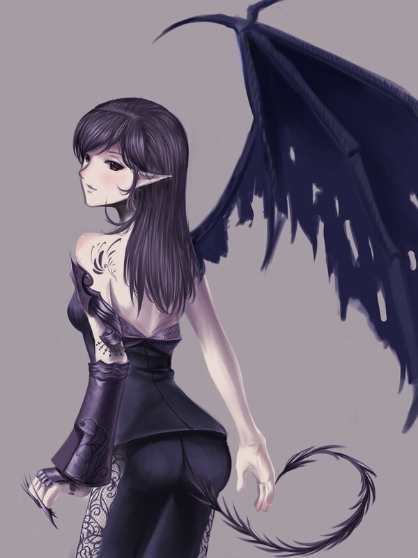 Female Demon with Wings — Purple, Dramatic, Digital Art, Tail