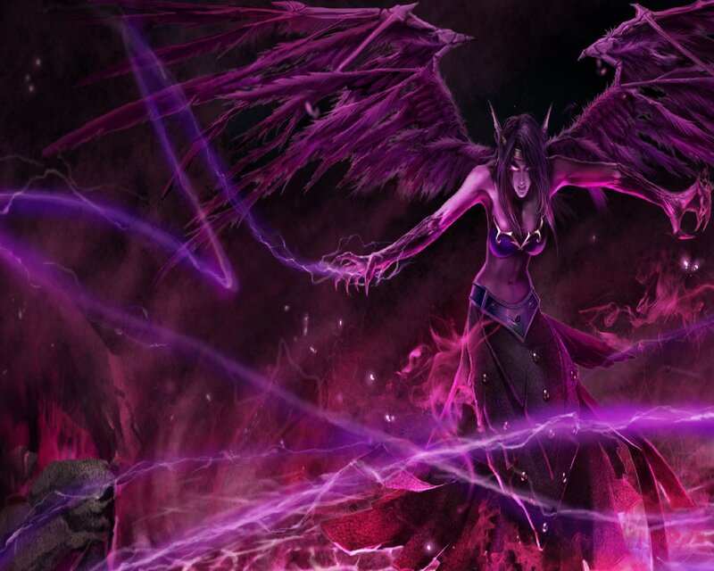 Female Demon with Wings — Purple, Dramatic, Night, Digital Art, Magic