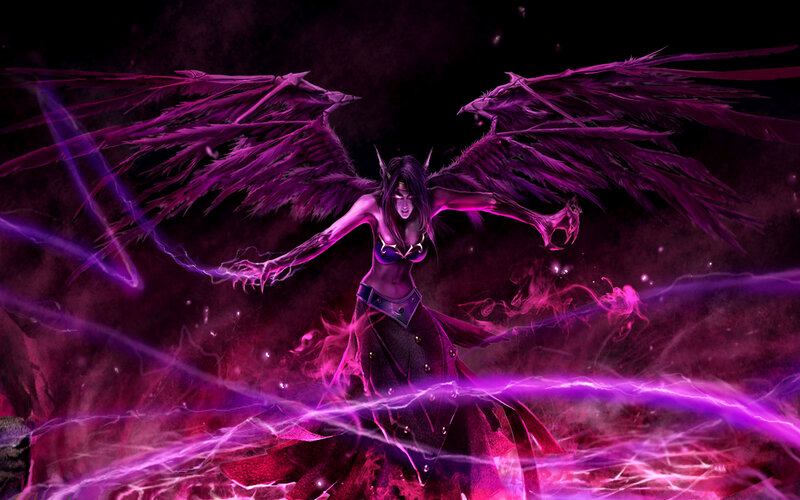 Female Demon with Wings — Purple, Dramatic, Night