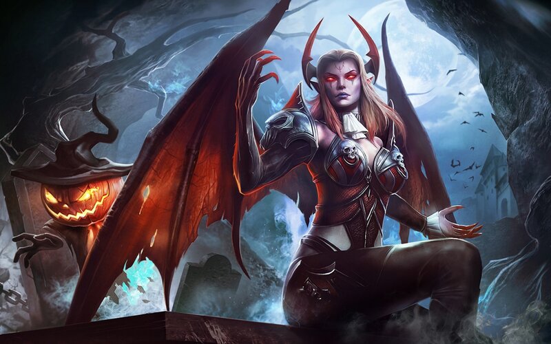 Female Demon with Wings — Red, Dramatic, Dark