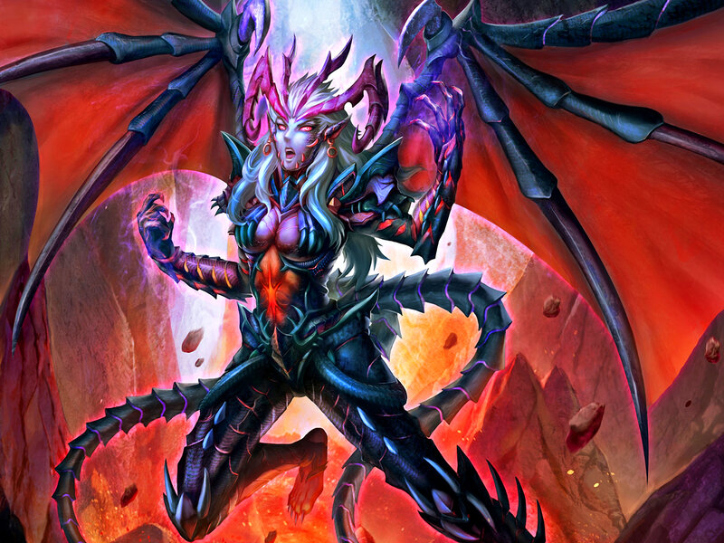 Female Demon with Wings — Red, Dramatic, Digital Art, Spikes