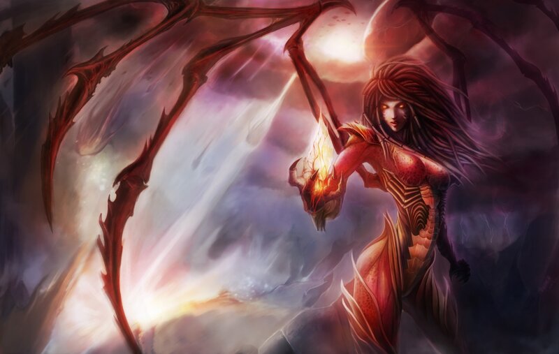 Female Demon with Wings — Red, Dramatic, Night, Digital Art, Flame