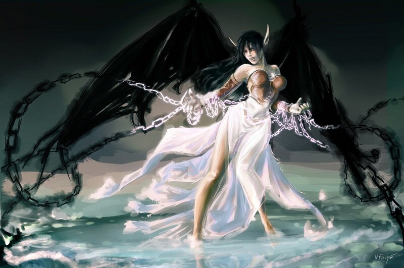 Female Demon with Wings — White
