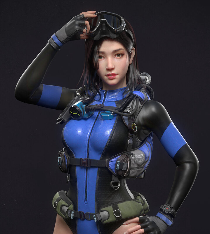 Female Diver in Wetsuit