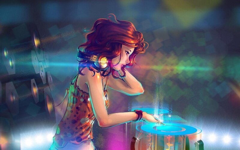 Female Dj at Turntable — Blue, Energetic