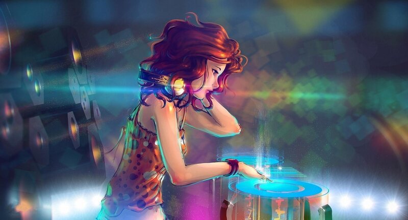 Female Dj at Turntable — Blue
