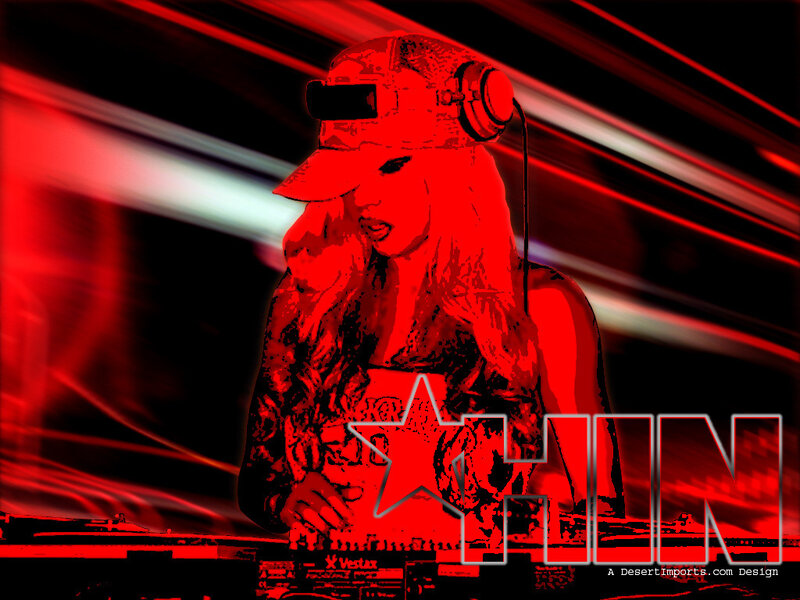 Female DJ at Turntables — Red