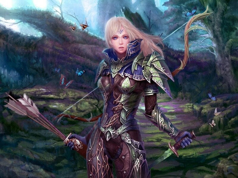Female Elf Archer — Green, Dramatic, Night, Digital Art