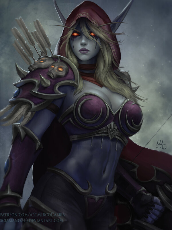 Female Elf Archer — Purple, Dramatic, Night, Digital Art, Arrows