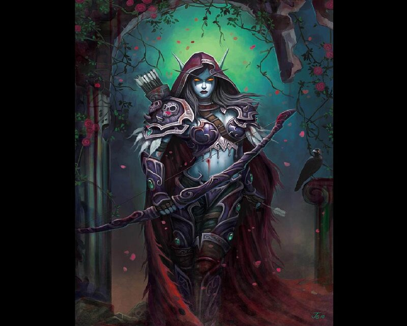 Female Elf Archer — Purple, Dramatic, Night, Digital Art, Bow and Arrows