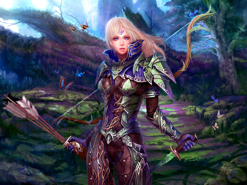 Female Elf Archer — Purple, Serene