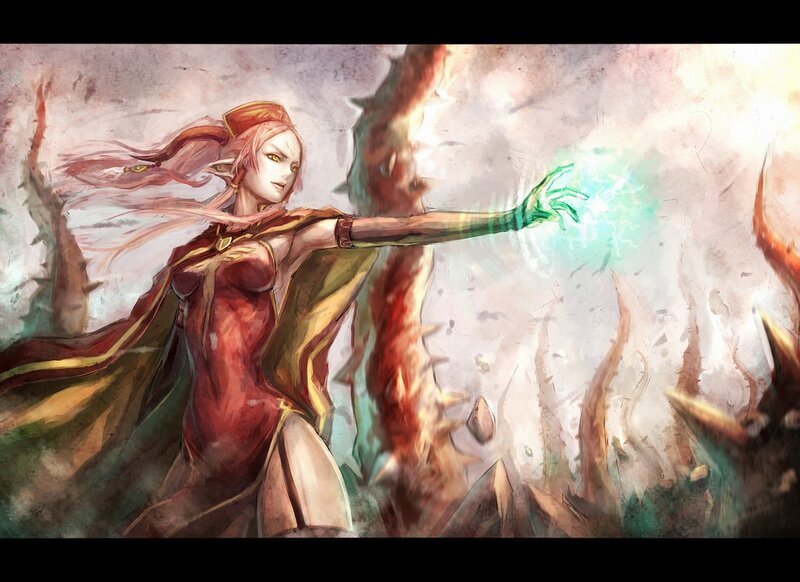 Female Elf Casting Spell — Red