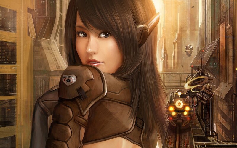 female elf in futuristic city