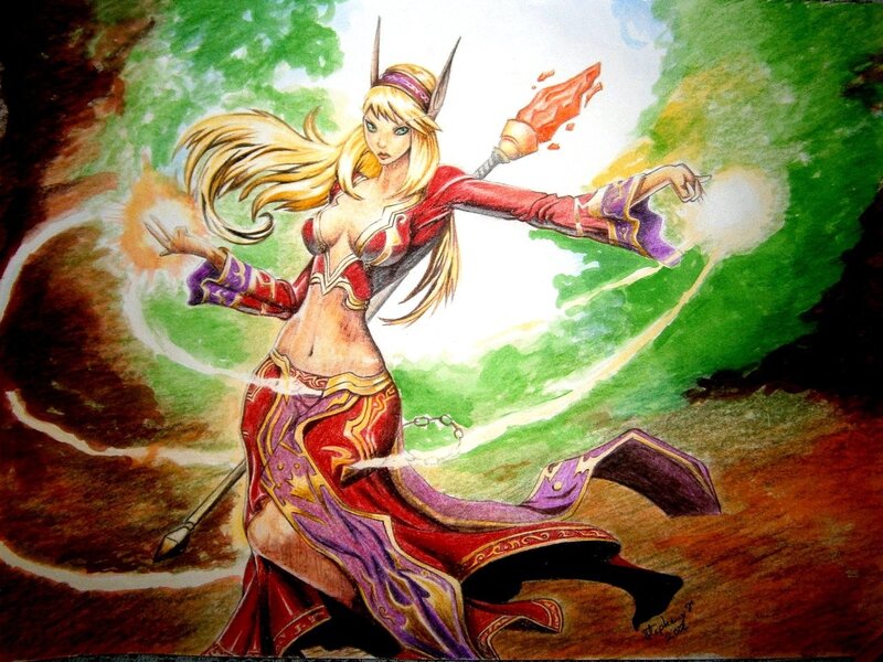 Female Elf Mage Casting Spell — Red
