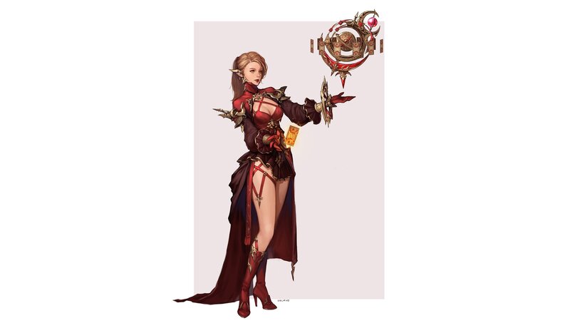Female Elf Mage — Red, Dramatic