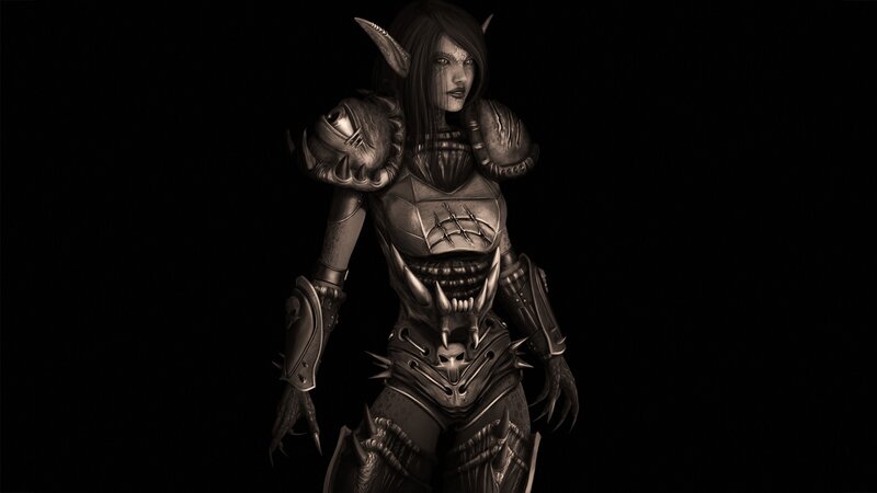 Female Elf Warrior — Black, Dark