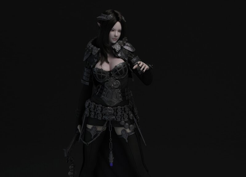Female Elf Warrior — Black, Dramatic, 3d Render