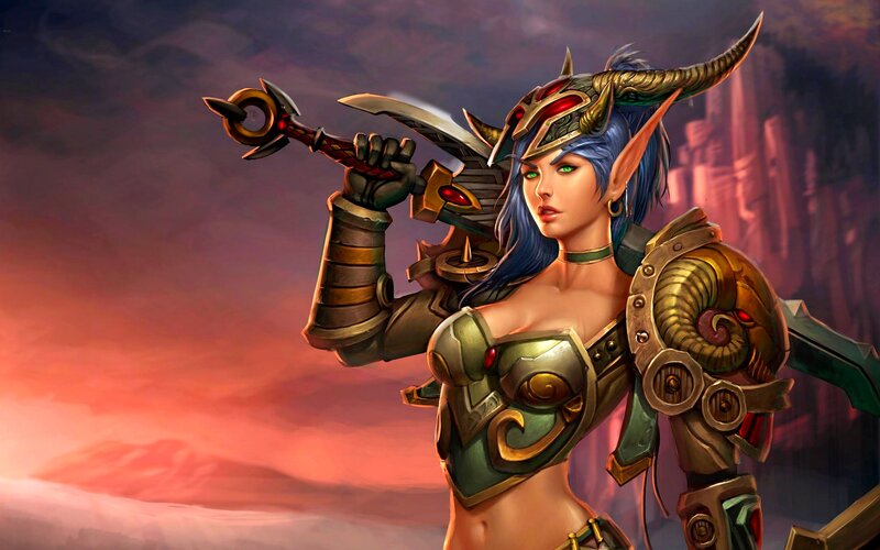 Female Elf Warrior — Blue, Dramatic