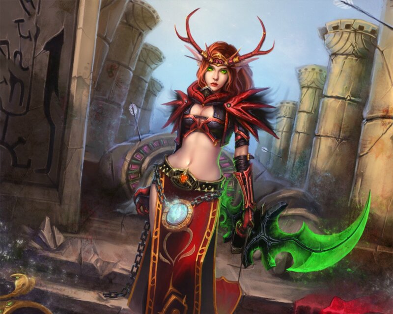 Female Elf Warrior — Red, Dramatic, Digital Art
