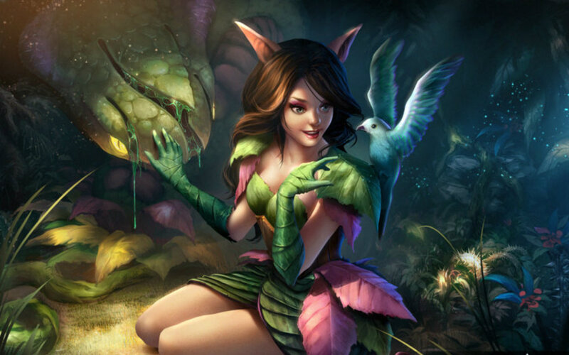 Female Elf with Bird — Green