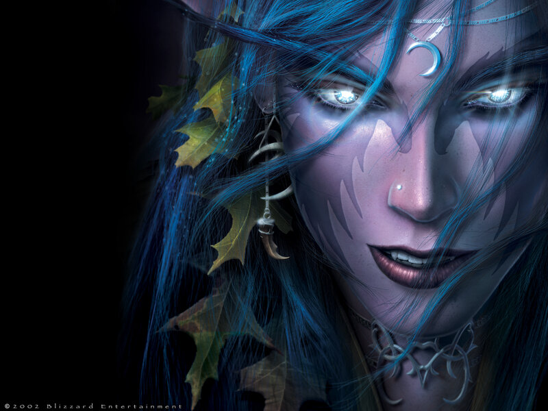 Female Elf with Blue Hair — Dramatic, Night, Digital Art