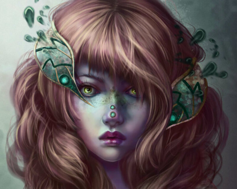 Female Elf with Green Eyes — Purple