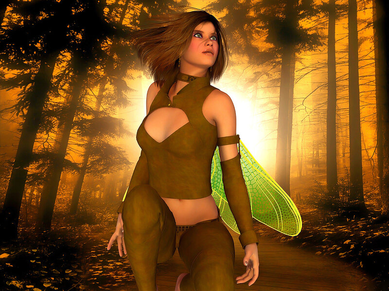 Female Fairy in Forest — Green, Dramatic