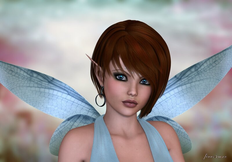 Female Fairy with Wings — Blue, Serene