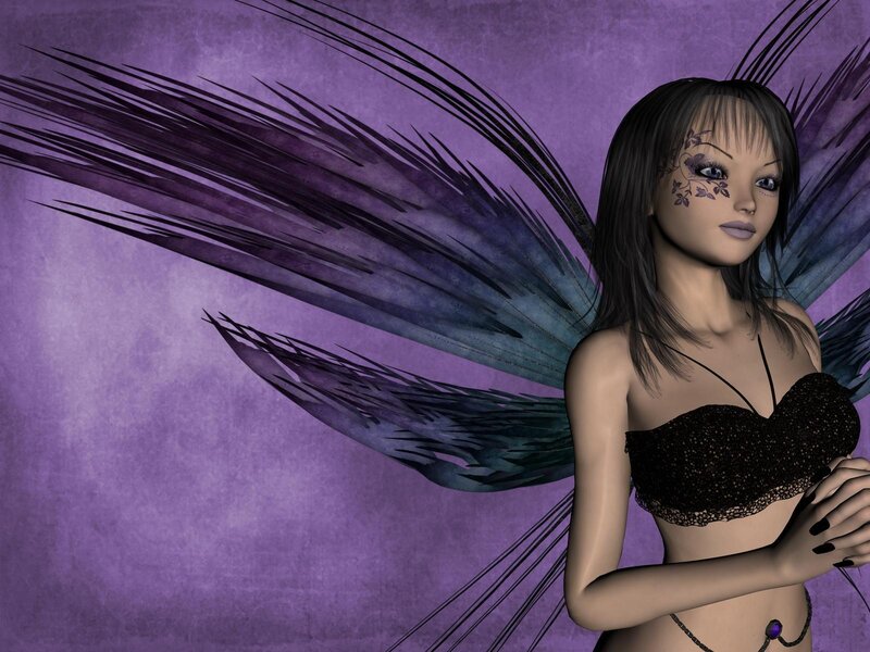 Female Fairy with Wings — Purple, Mysterious, 3d Render