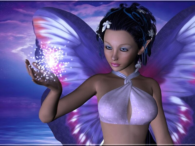 Female Fairy with Wings — Purple, Serene, Night