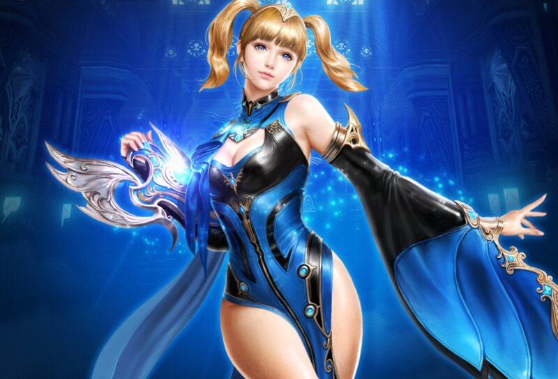 Female Fantasy Character — Blue, Dramatic, Digital Art, Weapon