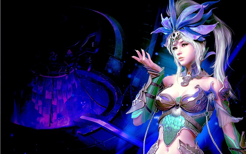 Female Fantasy Character — Blue, Dramatic, Night, Digital Art, Armor