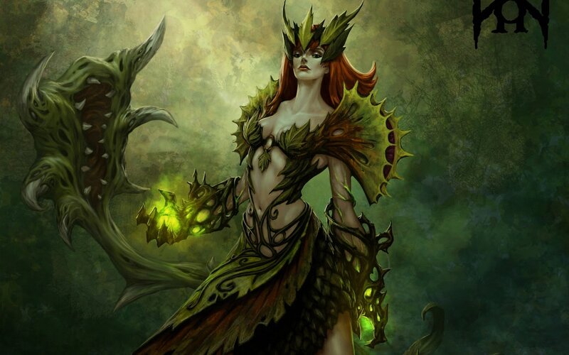Female Fantasy Character — Green, Dramatic, Digital Art