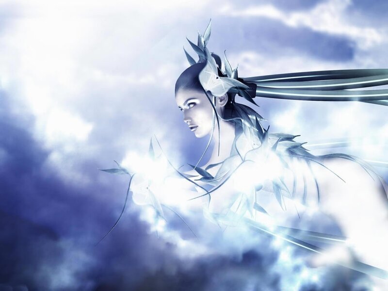 female fantasy character in clouds