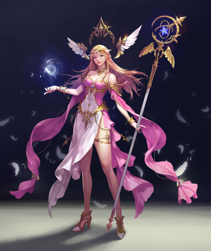Female Fantasy Character — Pink, Dramatic, Night