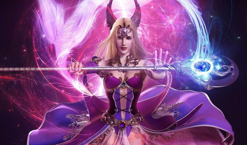 Female Fantasy Character — Purple, Dramatic, Digital Art, Scepter