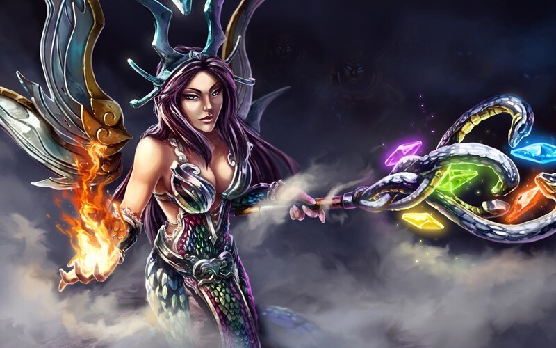 Female Fantasy Character — Purple, Dramatic, Night, Digital Art, Fire