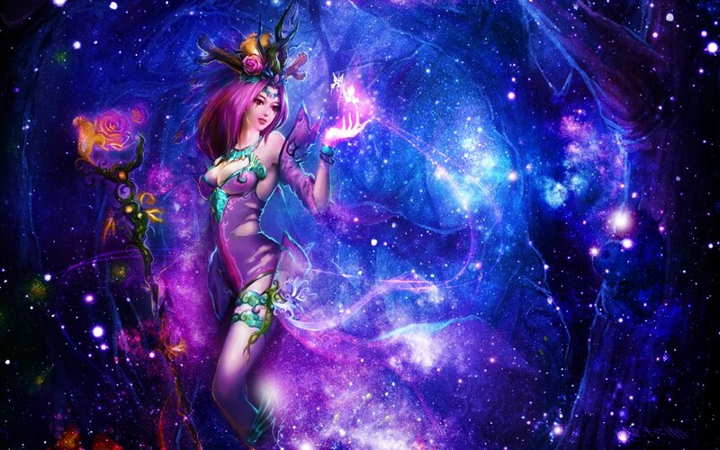 Female Fantasy Character — Purple, Dramatic, Night, Digital Art, Galaxy