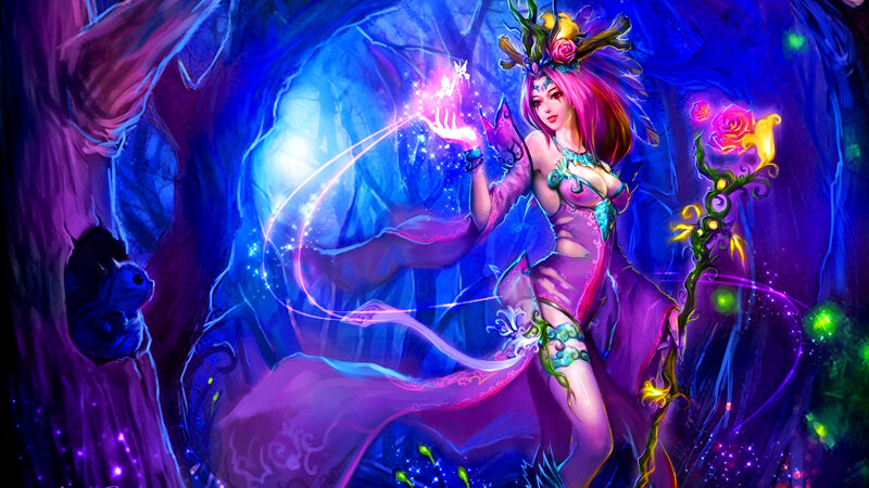 Female Fantasy Character — Purple, Magical, Night, Digital Art, Magic