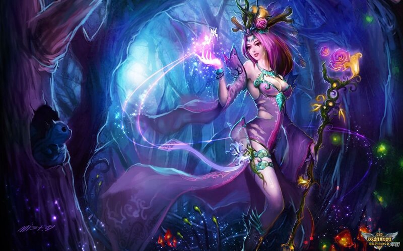 Female Fantasy Character — Purple, Magical, Night, Digital Art