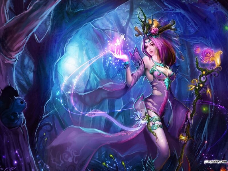 Female Fantasy Character — Purple, Mystical, Night, Digital Art